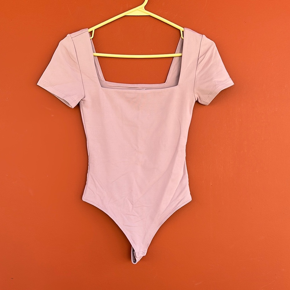 Aritzia Pink Bodysuit with Square Neck and Cap Sleeves